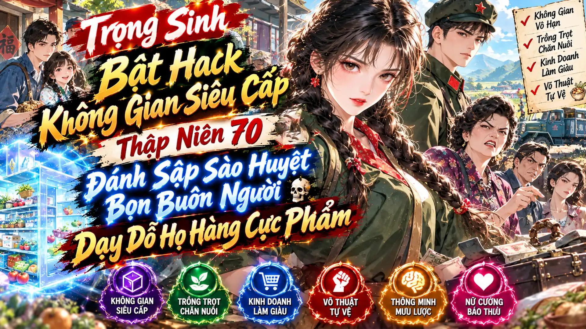 TRỌNG SINH BẬT HACK KHÔNG GIAN SIÊU CẤP THẬP NIÊN 70 ĐÁNH SẬP XẢO NGUYỆT BỌN BUÔN NGƯỜI thumbnail