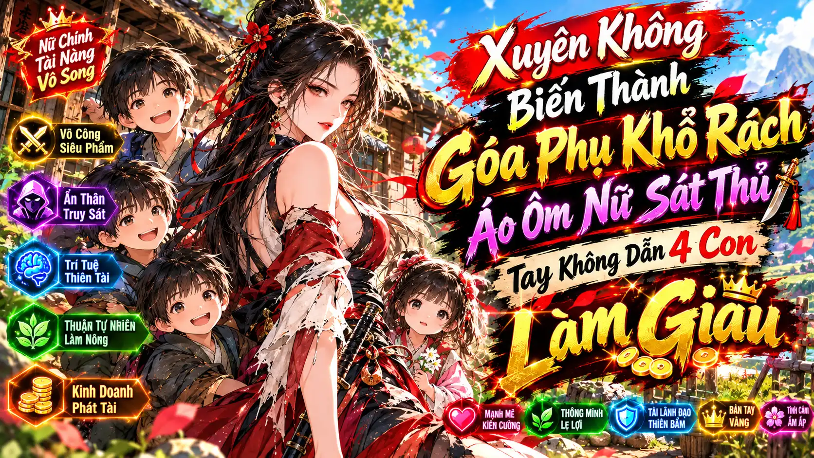 XUYÊN KHÔNG BIẾN THÀNH GÓA PHỤ KHỐ RÁCH ÁO ÔM NỮ SÁT THỦ TAY KHÔNG DẪN 4 CON LÀM GIÀU thumbnail